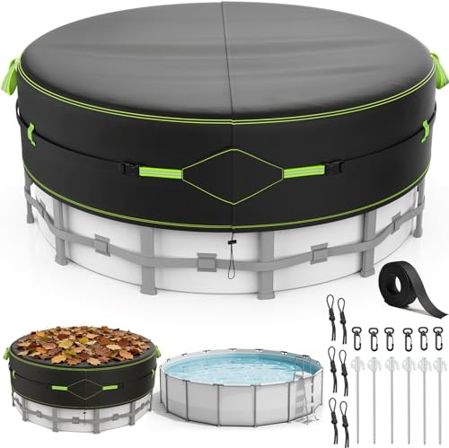 ROMIVO Bache Piscine,Bâche Protection pour Piscine avec Bandes Réfléchissantes, Ancrages Terrestres,Couverture de Piscine, Antipoussière,pour Piscines Hors-Sol,Ø 365,pour Bassins 320-363 cm