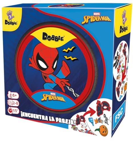 Asmodee Dobble Spiderman, Beobachtungs- und Geschwindigkeitskartenspiel für Kinder und Erwachsene, Brettspiel, 15 Minuten Spiel, ab 6 Jahren, 2-8 Spieler