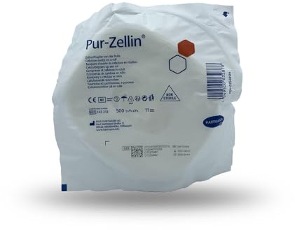 Pur-Zellin Tampons de Cellulose Non Stériles 4 x 5 cm en rouleau de 500 | Ouate de Cellulose Pure, 20,5 g/m², Usage Unique, Rouleau de 500