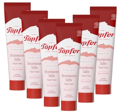 Töpfer Mamacare Nipple Ointment - Nourishing Cream for Breastfeeding - with Organic Marigold - Lanolin & Fragrance-Free - 6 x 25 ml