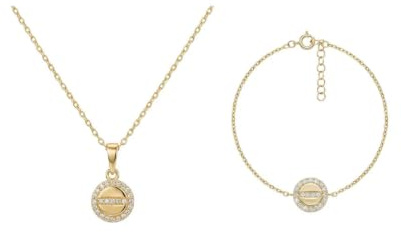Suzan Gold® 375 Echtgold Schmuckset Damen Halskette Armband Kreis Zirkonia elegant wasserfest nickelfrei Geschenk Set Crucelle Circle Spark hochwertig