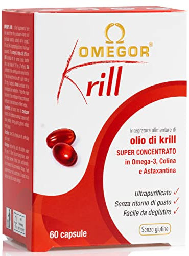 OMEGOR Krill Oil Capsules Omega 3 - Antartic Krill Oil with EPA, DHA, Astaxanthin, Choline, Phospholipids - High Bioavailability and No Aftertaste (60 Softgel Caps)