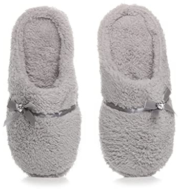 AJVANI Womens ladies bow heart gem winter fleece fur slippers slip on mules size