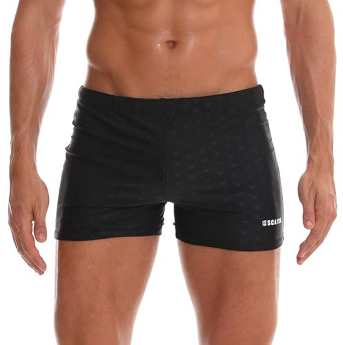 Arcweg Badehose Herren Eng Kurz Badeshorts mit Tunnelzug Elastische Schwimmhose mit herausnehmbarem Pad Wassersport Kurze Hose UV Schutz Schwimmwear Schwarz M(EU