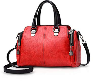NICOLE&DORIS Damen Mode Taschen mit hohem Tragegriff Retro Handtaschen Schultertasche Umhängetasche Tragetaschen für Frauen rot