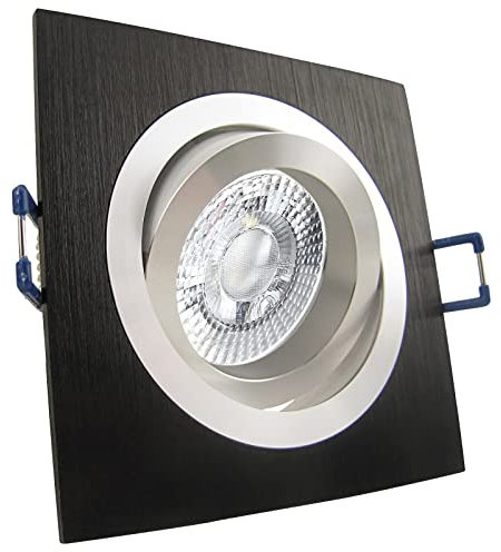 trendlights24 Noble Decken Einbaustrahler LED 230V Schwarz eckig 3 Stufen dimmbar, 5er Set 5W Warmweiß ultra flach 35 mm, Deckenspots schwenkbar