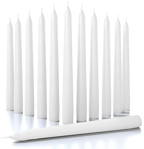CANDWAX 20 cm White Taper Candles - Set of 12 White Candle Sticks Ideal for Christmas Decorations - Unscented Dripless Smokeless Long Burning Candlesticks - Tapered Christmas Candles for Home Decor