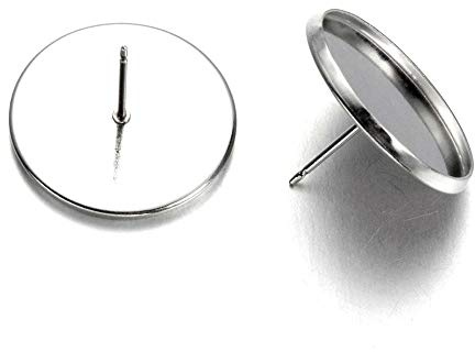 Craftdady 50Pcs Stainless Steel Stud Earring Cabochon Setting Post Cup Bezel Tray Earring Blanks Fit for 20mm