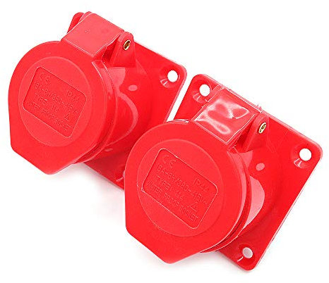POFET Juego de 2 conectores de enchufe industrial, 4 pines, monofásico, resistente al agua Adaptador para Exteriores, 16AMP 380-415 Voltios (IP44) Enchufes de Acoplamiento - Rojo