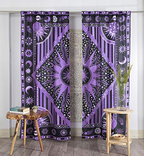 Popular Handicrafts Indische brennende Sonne, Hippie-Mandala-Fenstervorhänge, Bohemian-Stil, Sonne, Mond, schöne Vorhänge, Schlafzimmer, Wohnzimmer, Balkon, Volant, Paneele, Violett