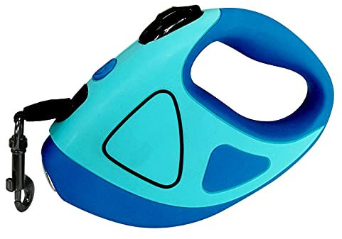 Hundeleine, einziehbar, flexibel, mit Taschenlampe, ausziehbare Hundeleine, 360 ° verwicklungsfrei, 5 m, starkes Nylonband, Schloss für kleine/mittelgroße/große Hunde und Katzen (blau, L)