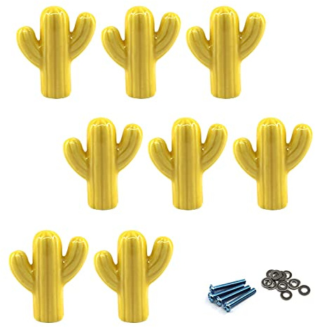 Zerniple Yellow Ceramic Handle Pull Door knobs Cabinet Handles for Children's Room (8 Pieces)