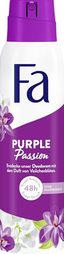 Fa Deospray Purple Passion (150 ml), Aluminiumfreies Deo mit erfrischendem Veilchenblüten-Duft für bis zu 48 Stunden Deo-Schutz, hinterlässt keine Rückstände auf der Kleidung