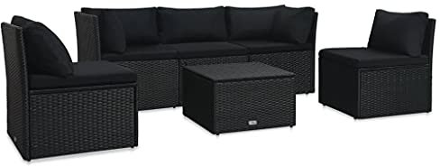CHAHO Praktische Kombination Sofa,Outdoor Sofa,4-TLG. Garten-Lounge-Set,mit Auflagen,Poly Rattan Schwarz