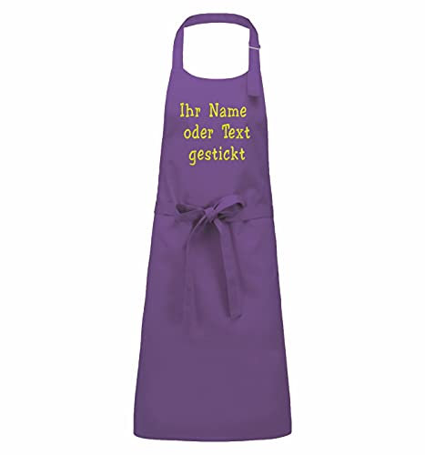 Kochschürze bestickt Name/Text. Personalisierte Schürze für Damen und Herren. Grillschürze, Küchenschürze, Gartenschürze (Ohne Tasche, Lila)