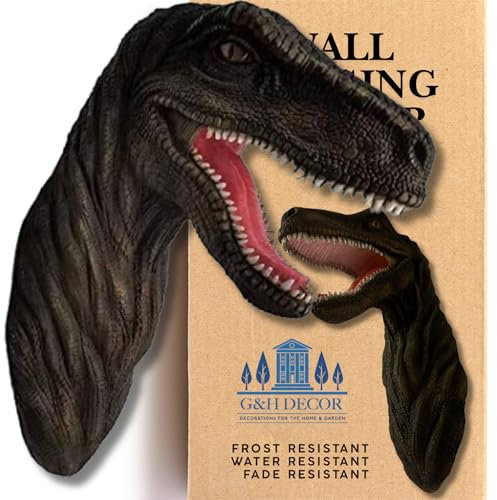 G&H Decor Massive 42 cm Velociraptor-Dinosaurier-Wanddekoration, handbemalter Raptor, einfach aufzuhängen, künstlicher Taxidermie, Jurassic-Dinosaurier, Tierkopf-Wandhalterung, tolles