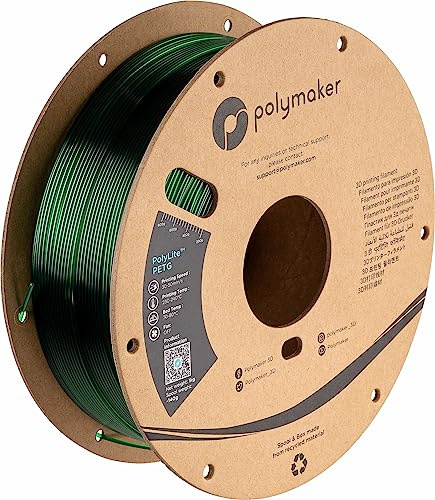 Polymaker PETG-Filament, 1,75 mm, 1 kg, starkes PETG-Filament, durchsichtig, grün, PolyLite PETG 1,75 mm, transparentes Grün, 3D-Drucker-Filament, Drucken mit den meisten 3D-Druckern mit 3D-Filamenten