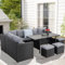 GLP Polyrattan Gartenmöbel Set für bis zu 9 Personen - Outdoor Lounge Essgruppe mit WPC Esstisch, Ecksofa, Hocker, Sessel und Dicke Kissen, Wetterfest (Schwarz & Grau)