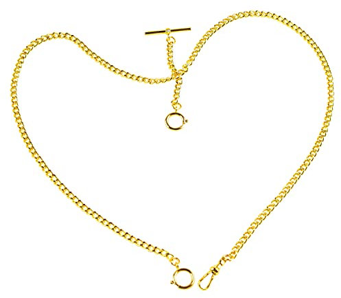 Taschenuhr Kette Albert T-Bar Kette Antik T-Form Hängende Uhrenkette 14 Zoll Einzelgliederweste Gürtel, T4-Gold
