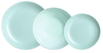 Luminarc Pampille Turquesa Vajilla Vidrio 18 Piezas - 6 Personas Opal Apto Microondas Apto Frigorífico Reciclable