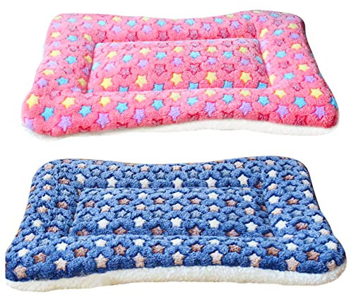 Hileyu 2 STK Kleintier Plüschbett,Warme Katze Hunde Decke Schlafkissen Pet Pad Flauschige Bettmatte für Meerschweinchen, Hamster, Kaninchen, Kätzchen, Häschen, 30 x 30cm (Rosa, dunkelblau)