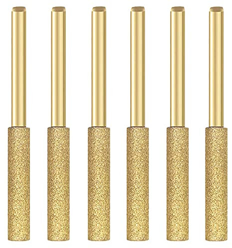 Grinding Stone File, 12PCS 5.5mm Drill Grinding Stone File, Titanium Plated Chainsaw Diamond Chainsaw Sharpener Burr Grinding Stone File for Precise Quick Easy Sharpening of Chain Saw Blade (Gold)