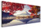 REVOLIO 120x40 cm Leinwandbild Wandbilder Wohnzimmer Modern Kunstdruck Design Wanddekoration Deko Bild auf Leinwand Bilder 1 Teilig - Japan Berg Fuji rot Blau