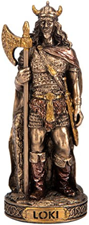 Loki Skandinavischer Gott Kunstharz-Figuren, handbemalt, Bronze, Miniatur-Statue, 8,3 cm