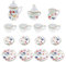 eMagTech Juego de 15 Tazas de té de Flores de Porcelana 1:12 Mini Juego de Muebles de simulación en Miniatura, Juego de Platos de Taza de Tetera con patrón de Flores