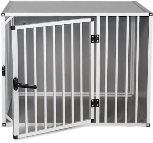 Hundekäfig/Hundebox BLUF - Aluminium Top Qualität Hundekäfig für zuhause, hundetransportbox Auto Alu und transportbox. Europäischer Qualitätsproduktion. (Hundebox L - L91cm x B60cm x H71cm)