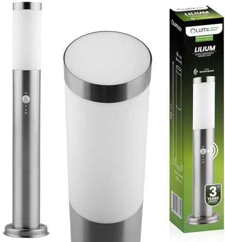 Lumiled Wegeleuchte Außen Pollerleuchte Sockelleuchte mit Bewegungsmelder Stehlampe Außenleuchte Gartenleuchte Wegelampe stehend 65cm IP44 Silber Edelstahl E27 Fassung Säulenlampe Pfostenlichter