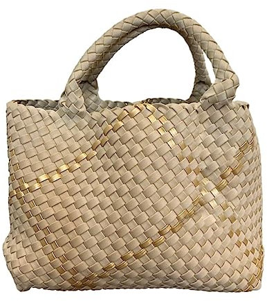 Dallas Hill Designs Große Tragetasche für Damen, Neopren, gewebte Schultertasche, Reisen, Strand, Fitnessstudio, Handtasche, extra Tasche, Gold mit metallischem Gold, Large