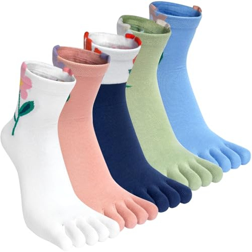 Kevaler Zehensocken Damen Baumwolle Fünf Finger Socken 5 Finger Socken Niedliche Neuartiger Tiere Muster Sneakersocken Mehrfarbig für Sport Laufende - 5 Paare