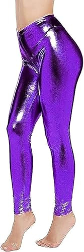 BOOM Prime Leggings metallizzati da donna, effetto bagnato, lucidi, vita liquida, elasticizzati, costume da discoteca