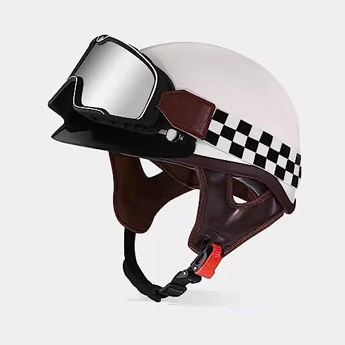 Rétro Moto Casques Bols avec Lunettes, Moto Casque Mobylette, Femme Homme Casque Ouvert Certifié Dot ECE, Casque Demi, Casques pour Scooter Cyclomoteur Cruiser ( Color : E , Size : L=59-60cm )
