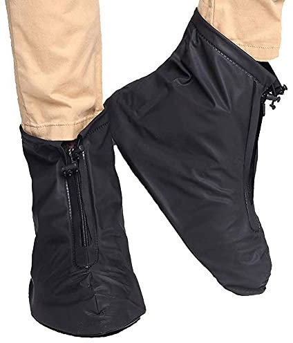 kyaoayo SchuhüBerzieher Wasserdicht, Unisex wasserdichte üBerschuhe, SchuhüBerzieher Mehrweg, wasserdichte Fahrrad üBerschuhe, rutschfeste, Schwarz. (Größe L)