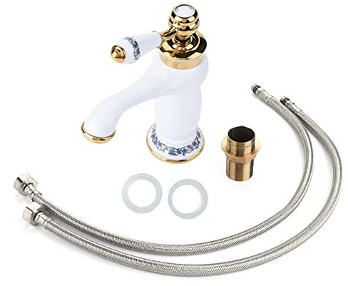 Gavigain Waschtisch-Mischbatterie, Badarmatur Einhand-Badewannenarmatur Gefäßspülbeckenarmatur Badarmatur Wasserfall Einlocharmatur mit Ablaufgarnitur Versorgungsschlauch Waschtischarmaturen (weiß)