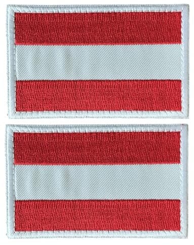 2 Pcs Klett Patch Österreich Flagge Abzeichen, Europa Flaggen Emblem Bestickter Aufnäher Militär für Hüte, Taschen, Jacken, Jeans, Westen, Mützen, Rucksäcken (Österreich)