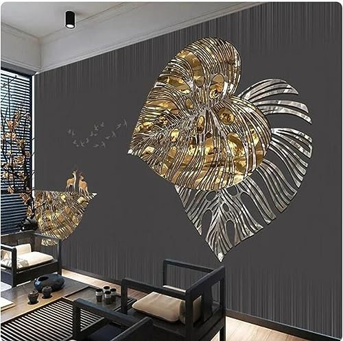 Papier peint mural 3D feuille d'or wapiti peinture murale salon TV canapé fond mur décoration 3D * 430 cm x 300 cm