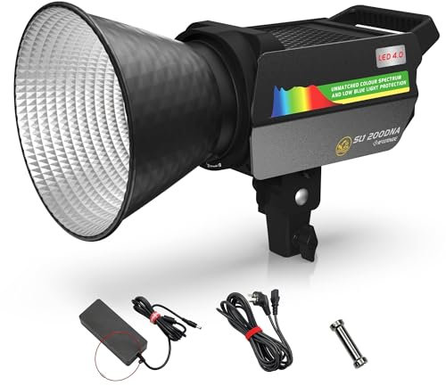 IFOOTAGE Sl1 200DNA COB-Videoleuchte,200W LED Videoleuchte Studiolicht mit 5600K Tageslicht,CRI 98+,Helligkeit 39000 Lux bei 1m,8 Lichteffekte,APP-Steuerung,für Videoaufnahmen,Außenaufnahmen