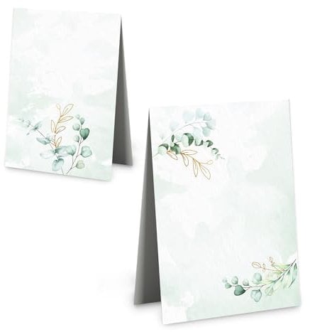 Logbuch-Verlag 25 Tischkarten Tischdeko Eukalyptus grün grau gold foliert 8,5 x 5,5 cm edle Platzkarten Hochzeit Taufe