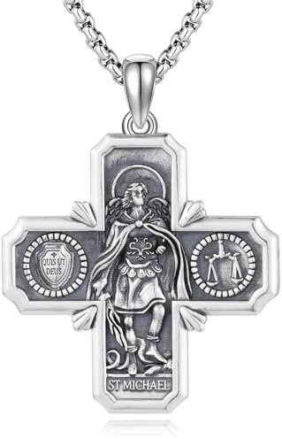 DOTBJ 925 Sterling Silber St Michael Kreuz Anhänger Halskette, Katholischer Schutzpatron Erzengel Heilige Michael Kreuz Kette Geschenke