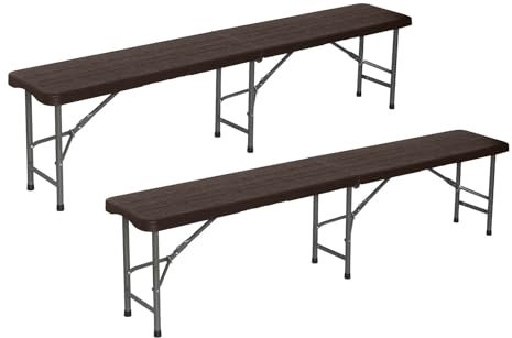 THINIA HOME Pack 2 Bancos Plegables Catering Efecto Madera 180x30x43cm
