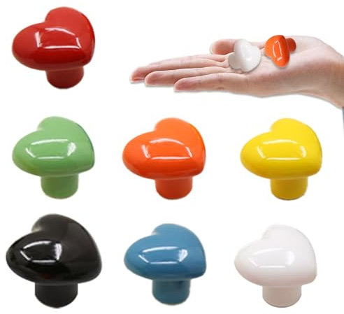 Zamety 7er Set Schrankknöpfe Herzform Keramik Möbelknöpfe, 40mm Knauf für Schrank, Keramik Schubladenknöpfe für Kinderzimmer Küchen Schränke Bücherregal