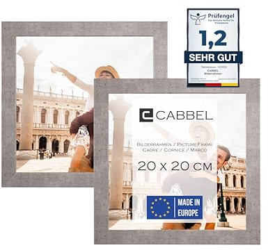 CABBEL Doppelpack (2er Set) Bilderrahmen 20x20 cm, Grau/Beton, stabiles MDF-Holz Rahmen, bruchsicherem Plexi-Glas, zum Aufhängen & Aufstellen, ideal für Fotos/Bilder/Collage
