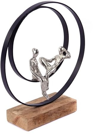 CREEDWOOD SKULPTUR Date | Mangoholz, Metall, 34cm | Pärchen Deko Figur, Liebespaar Statue, Metallfigur Paar auf Sockel, Metall Ring, moderner Alu Aufsteller