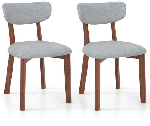 COSTWAY Chaise Salle à Manger Lot de 2, Chaise en Bois d'Hévéa, Dossier Siège Rembourré, Coussin Doux, Hauteur d’Assise 48 CM, Chaise Cuisine pour Salon, Restaurant (Gris)