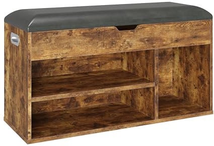 Shoe Bench With Padded Seat, Bench with Cushion Bed End Stool with Hidden Storage & 3 Shelves for Living Room Lounge Hallway Bedroom (Brown)
