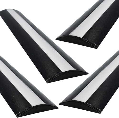 JANDEI - 4 x 1 Meter gebogene Aluminiumprofile für LED-Streifen, halbtransparenter Diffusor, Endkappen, Installation an Wand, Decke, Möbel – 52 mm breit x 7,5 mm hoch (schwarz)