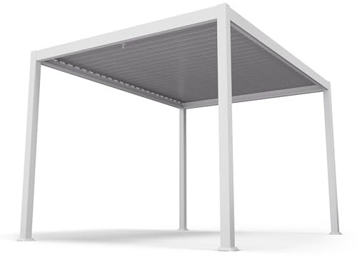 Blumfeldt Pavillon 3x4, Wasserdicht Stabil Winterfest, Lamellendach aus Verzinktem Stahl, Pulverbeschichteter Aluminiumrahmen, Wetterfest, Weiß